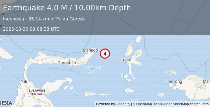 Earthquake Northern Molucca Sea (4.1 M) (2025-10-30 09:08:35 UTC)