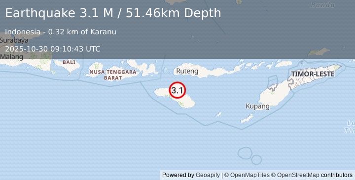 Earthquake Sumba Region, Indonesia (3.1 M) (2025-10-30 09:10:43 UTC)