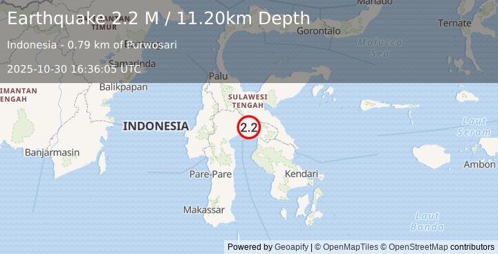 Earthquake Sulawesi, Indonesia (2.2 M) (2025-10-30 16:36:05 UTC)