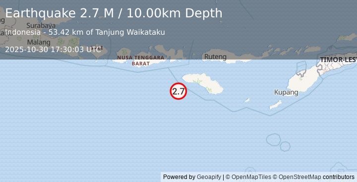 Earthquake South of Sumbawa, Indonesia (2.7 M) (2025-10-30 17:30:03 UTC)