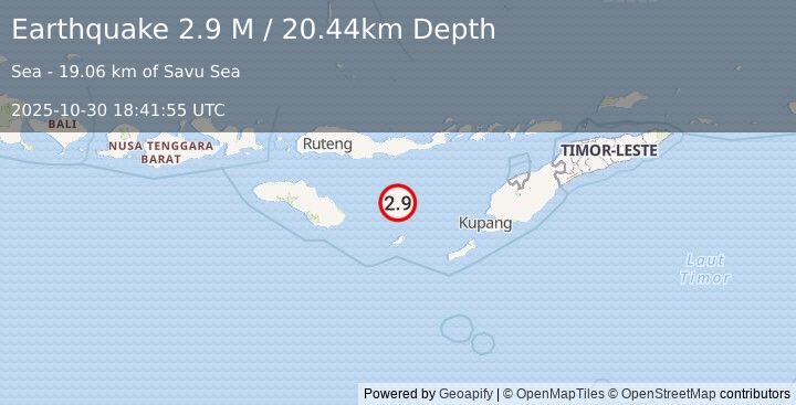 Earthquake Savu Sea (2.9 M) (2025-10-30 18:41:55 UTC)