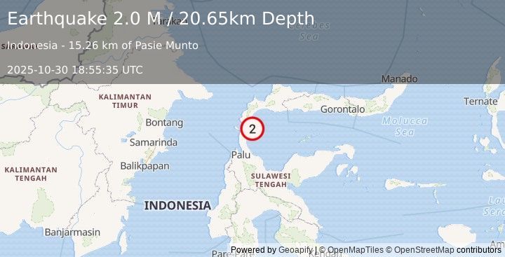 Earthquake Minahassa Peninsula, Sulawesi (2.0 M) (2025-10-30 18:55:35 UTC)