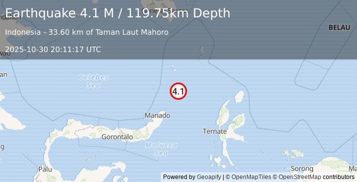 Earthquake Talaud Islands, Indonesia (4.2 M) (2025-10-30 20:11:15 UTC)
