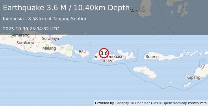 Earthquake Sumbawa Region, Indonesia (3.6 M) (2025-10-30 23:04:32 UTC)