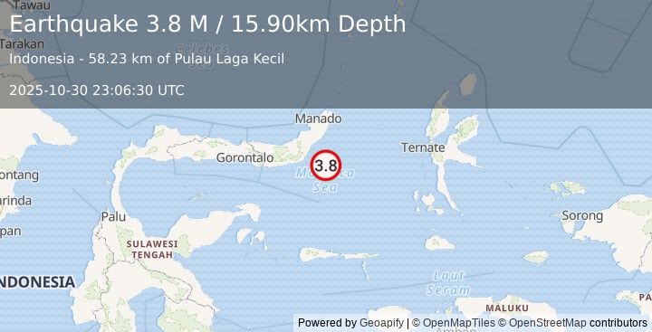 Earthquake Northern Molucca Sea (3.9 M) (2025-10-30 23:06:29 UTC)