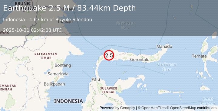 Earthquake Minahassa Peninsula, Sulawesi (2.5 M) (2025-10-31 02:42:08 UTC)