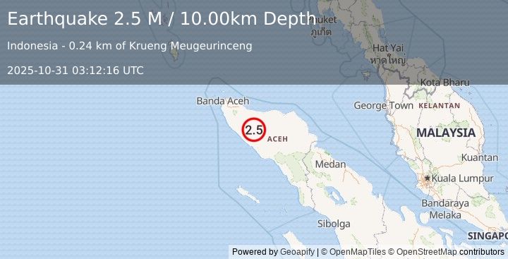 Earthquake Northern Sumatra, Indonesia (2.1 M) (2025-10-31 03:11:29 UTC)