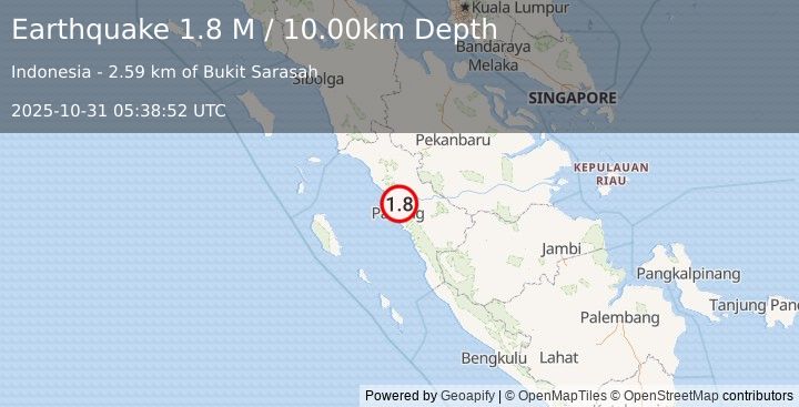 Earthquake Southern Sumatra, Indonesia (1.8 M) (2025-10-31 05:38:52 UTC)