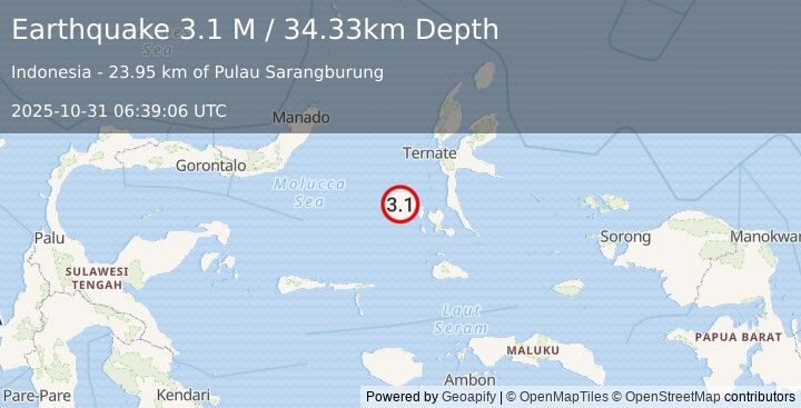 Earthquake Southern Molucca Sea (3.1 M) (2025-10-31 06:39:07 UTC)