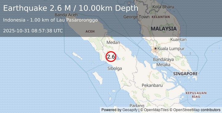 Earthquake Northern Sumatra, Indonesia (2.6 M) (2025-10-31 08:57:38 UTC)