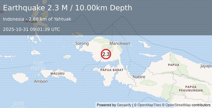 Earthquake West Papua Region, Indonesia (2.3 M) (2025-10-31 09:01:39 UTC)