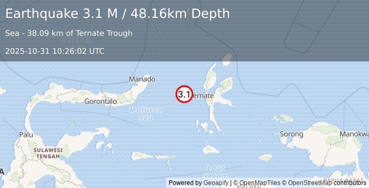 Earthquake Northern Molucca Sea (3.0 M) (2025-10-31 10:26:01 UTC)