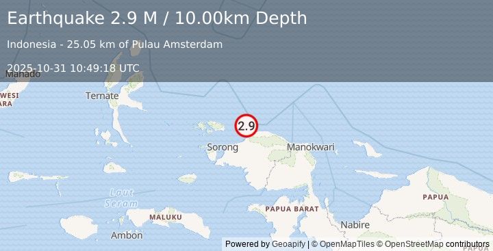 Earthquake West Papua Region, Indonesia (2.9 M) (2025-10-31 10:49:18 UTC)