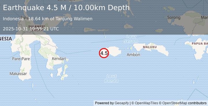 Earthquake Ceram Sea (4.5 M) (2025-10-31 10:55:22 UTC)