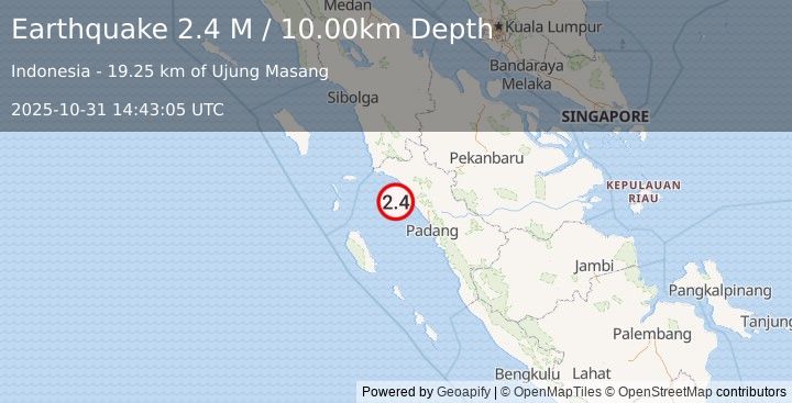 Earthquake Southern Sumatra, Indonesia (2.4 M) (2025-10-31 14:43:05 UTC)