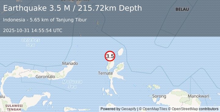Earthquake Northern Molucca Sea (3.5 M) (2025-10-31 14:55:54 UTC)