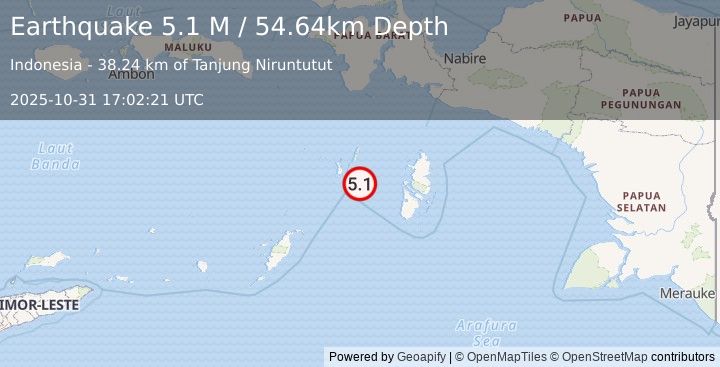Earthquake Aru Islands Region, Indonesia (4.9 M) (2025-10-31 17:02:20 UTC)