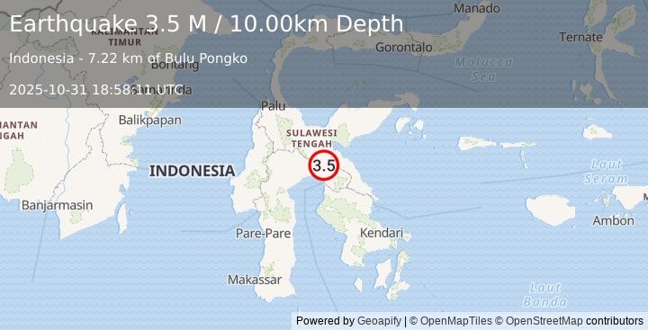 Earthquake Sulawesi, Indonesia (3.5 M) (2025-10-31 18:58:11 UTC)