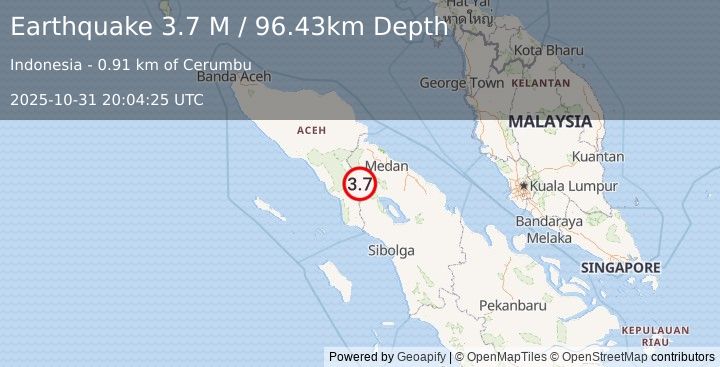 Earthquake Northern Sumatra, Indonesia (3.7 M) (2025-10-31 20:04:25 UTC)
