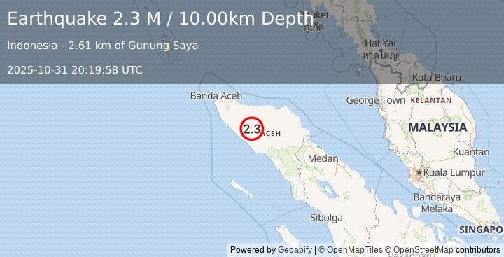 Earthquake Northern Sumatra, Indonesia (2.3 M) (2025-10-31 20:19:58 UTC)