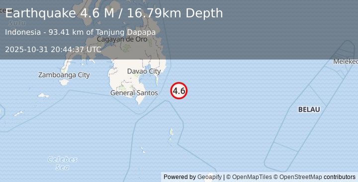 Earthquake Philippine Islands Region (4.6 M) (2025-10-31 20:44:37 UTC)