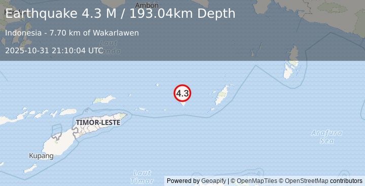 Earthquake Banda Sea (4.3 M) (2025-10-31 21:10:01 UTC)