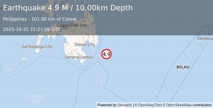 Earthquake Philippine Islands Region (4.9 M) (2025-10-31 21:21:06 UTC)