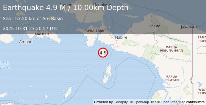 Earthquake West Papua Region, Indonesia (4.9 M) (2025-10-31 23:20:59 UTC)