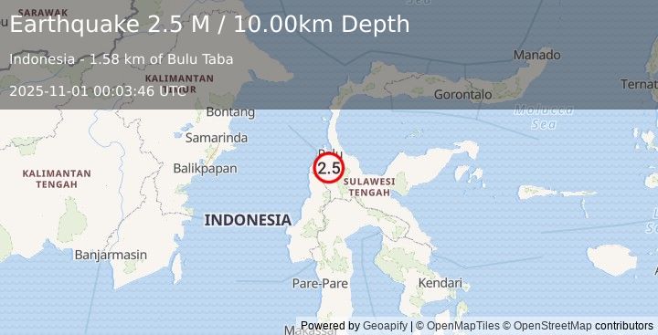 Earthquake Sulawesi, Indonesia (2.5 M) (2025-11-01 00:03:46 UTC)
