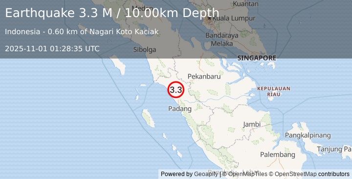 Earthquake Southern Sumatra, Indonesia (3.3 M) (2025-11-01 01:28:35 UTC)