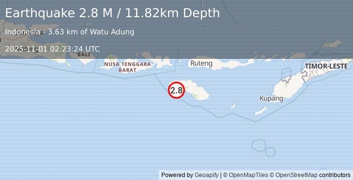 Earthquake Sumba Region, Indonesia (2.8 M) (2025-11-01 02:23:24 UTC)