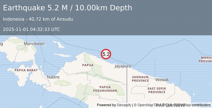 Earthquake Near North Coast of West Papua (5.0 M) (2025-11-01 04:32:35 UTC)