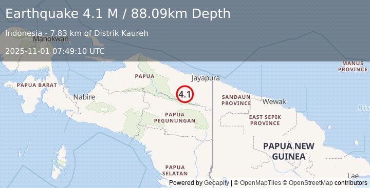 Earthquake West Papua, Indonesia (4.1 M) (2025-11-01 07:49:10 UTC)