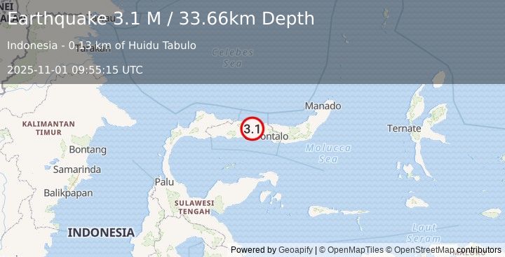Earthquake Minahassa Peninsula, Sulawesi (3.1 M) (2025-11-01 09:55:15 UTC)