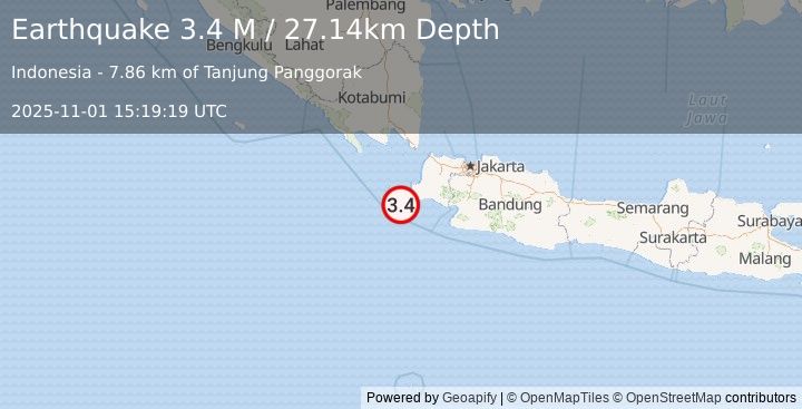 Earthquake Sunda Strait, Indonesia (3.4 M) (2025-11-01 15:19:19 UTC)