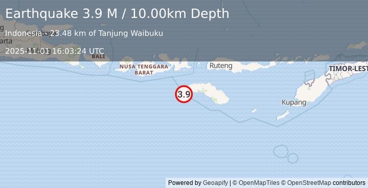 Earthquake Sumbawa Region, Indonesia (3.9 M) (2025-11-01 16:03:24 UTC)