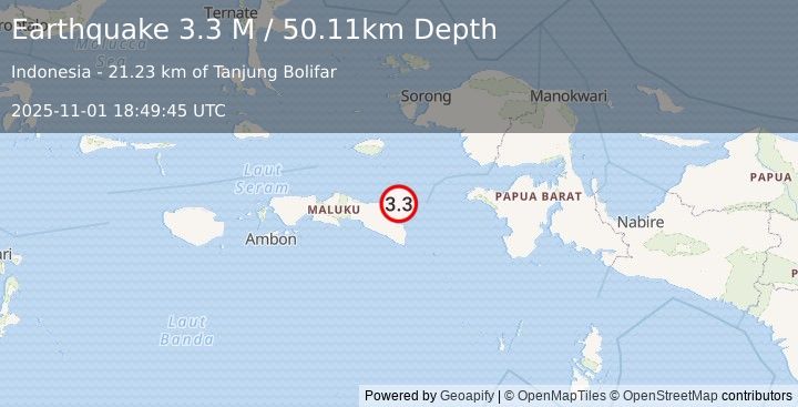 Earthquake Seram, Indonesia (3.3 M) (2025-11-01 18:49:45 UTC)