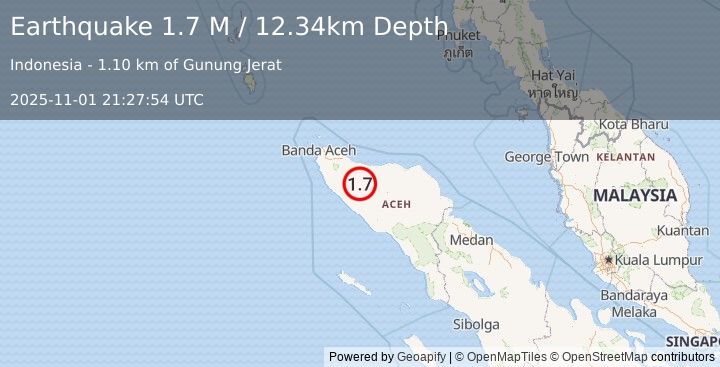 Earthquake Northern Sumatra, Indonesia (1.7 M) (2025-11-01 21:27:54 UTC)