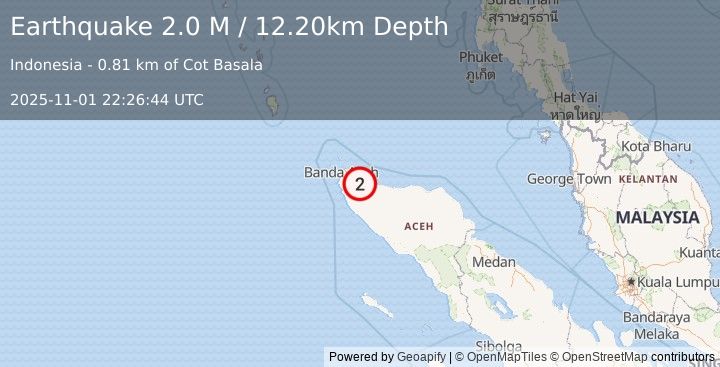Earthquake Northern Sumatra, Indonesia (2.0 M) (2025-11-01 22:26:44 UTC)