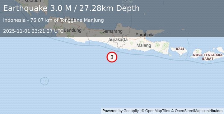 Earthquake Java, Indonesia (3.0 M) (2025-11-01 23:21:27 UTC)