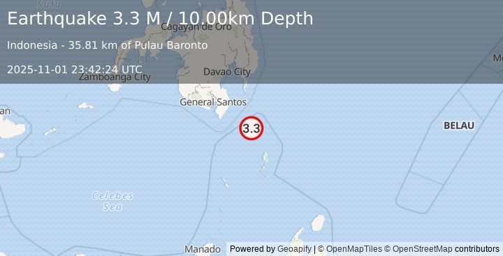 Earthquake Mindanao, Philippines (3.3 M) (2025-11-01 23:42:24 UTC)