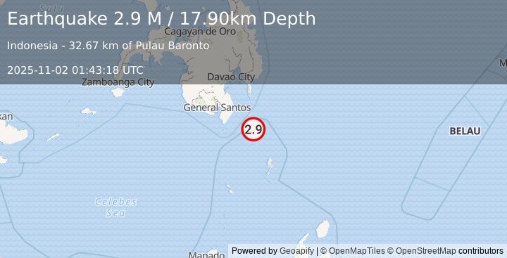 Earthquake Mindanao, Philippines (2.9 M) (2025-11-02 01:43:18 UTC)