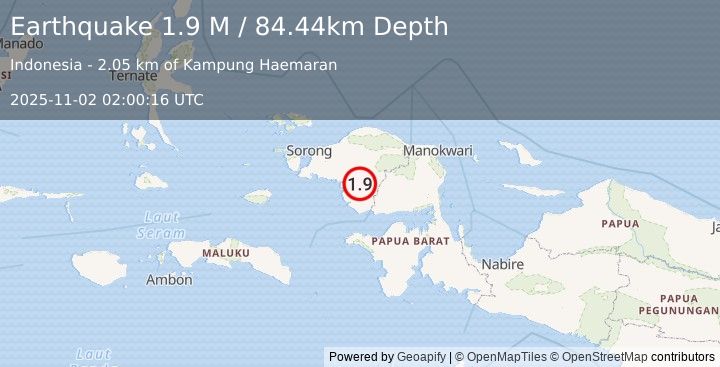 Earthquake West Papua Region, Indonesia (1.9 M) (2025-11-02 02:00:16 UTC)