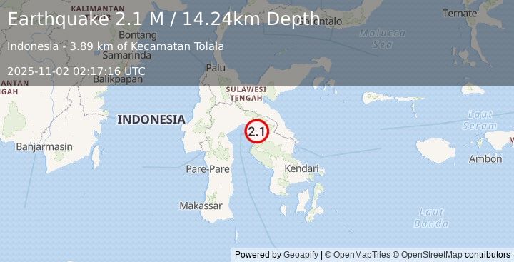 Earthquake Sulawesi, Indonesia (2.1 M) (2025-11-02 02:17:16 UTC)