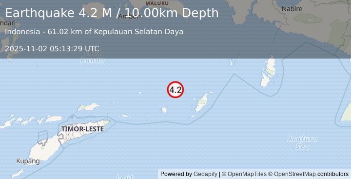 Earthquake Banda Sea (4.2 M) (2025-11-02 05:13:29 UTC)