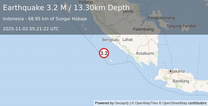 Earthquake Southern Sumatra, Indonesia (3.2 M) (2025-11-02 05:21:22 UTC)