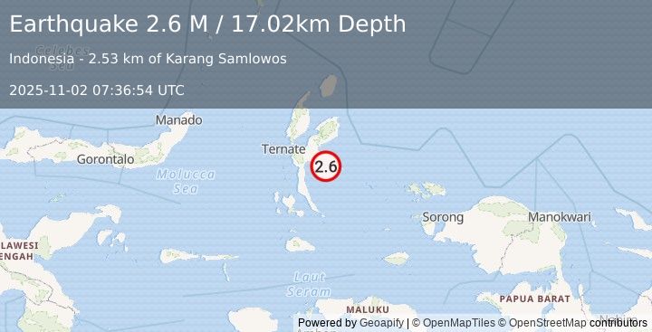 Earthquake Halmahera, Indonesia (2.6 M) (2025-11-02 07:36:54 UTC)