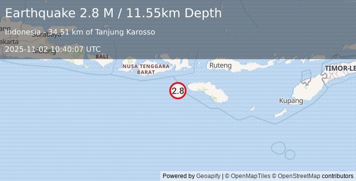 Earthquake Sumbawa Region, Indonesia (2.8 M) (2025-11-02 10:40:07 UTC)