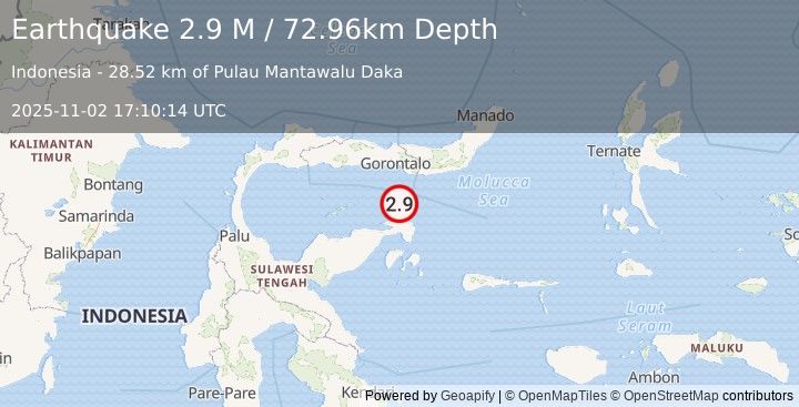 Earthquake Minahassa Peninsula, Sulawesi (2.9 M) (2025-11-02 17:10:14 UTC)