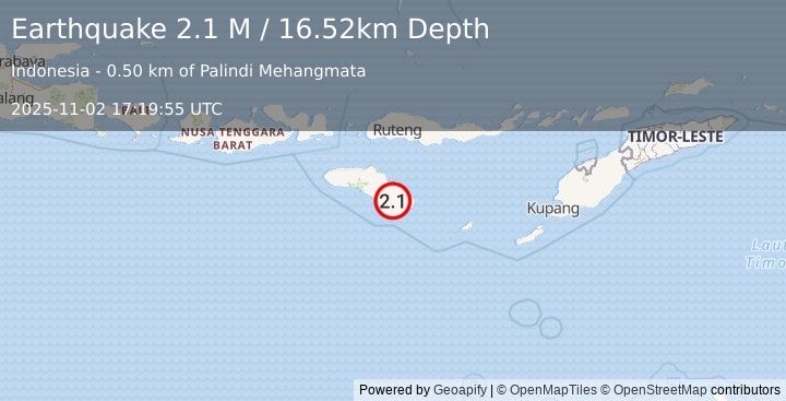 Earthquake Sumba Region, Indonesia (2.1 M) (2025-11-02 17:19:55 UTC)